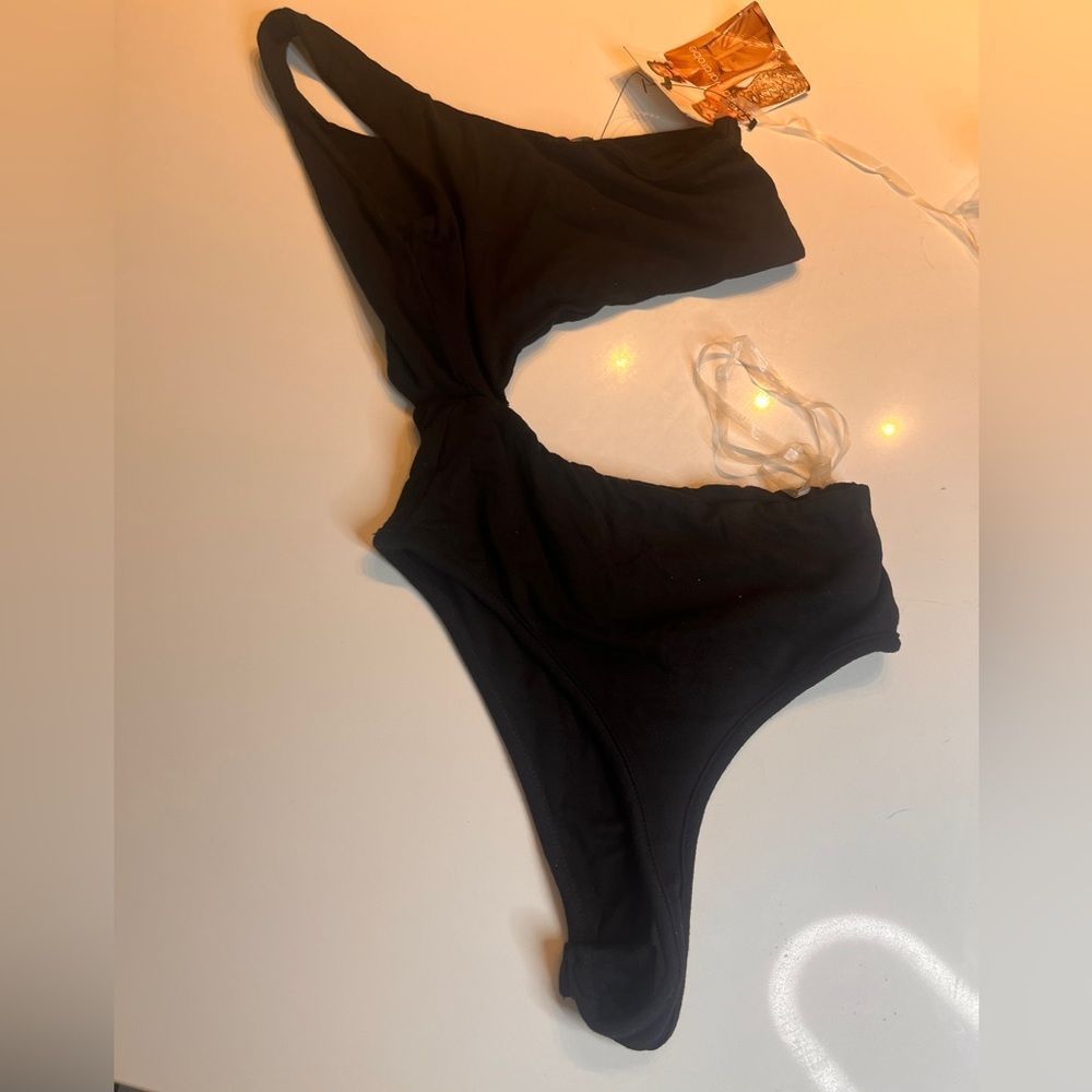 Naked Wardrobe Black Asymmetrical Bodysuit
